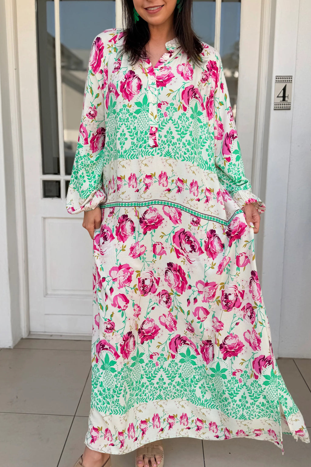 Floral Print Long Sleeve Maxi Dress