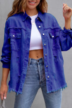 Distressed Raw Hem Denim Jacket