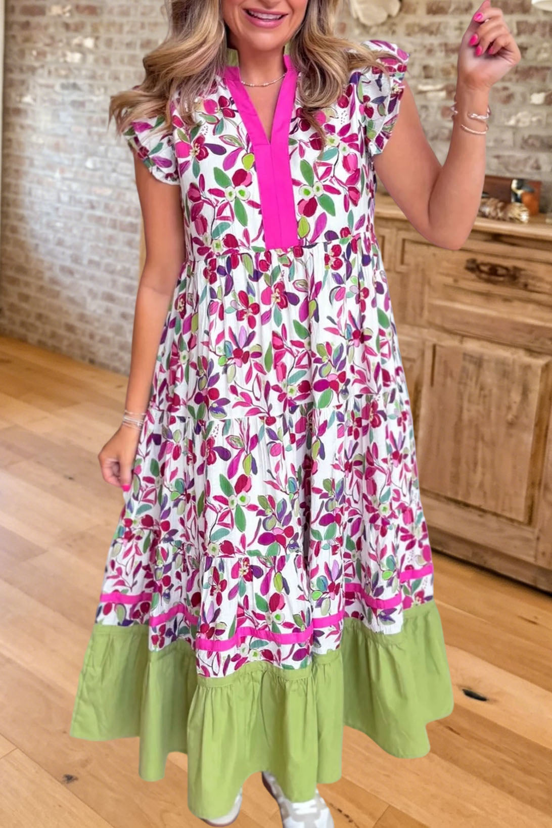 Floral Flutter Sleeve Tiered Maxi Dress