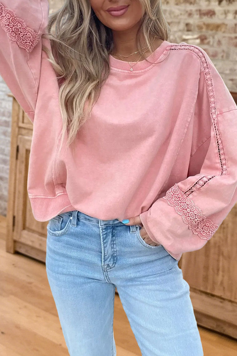 Casual Lace Crochet Trim Sweatshirt