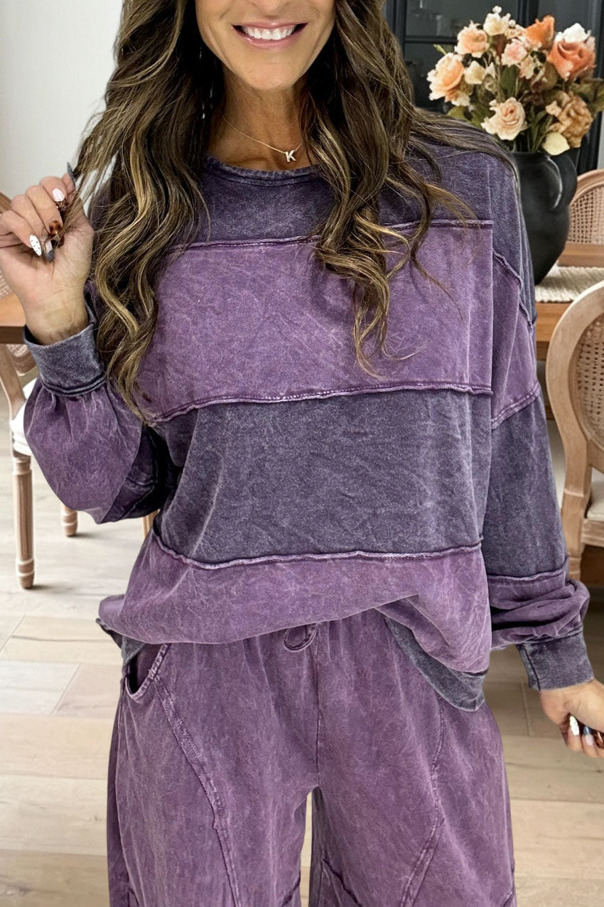 Washed Patchwork Loose Casual Sweatshirt