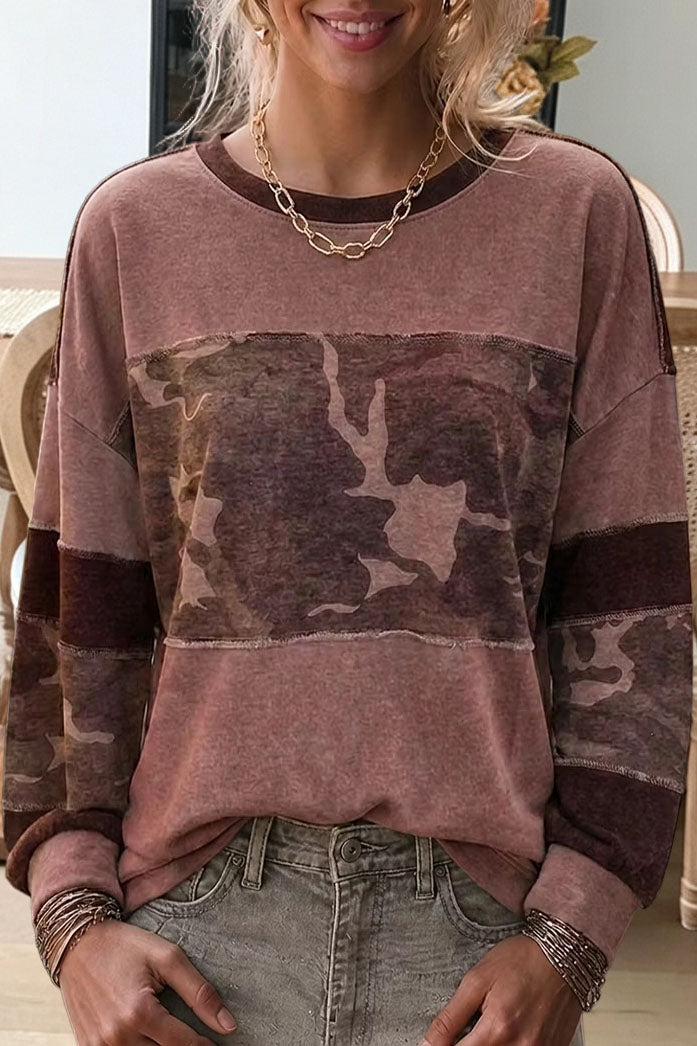 Camo Patchwork Long Sleeve Sweatshirt