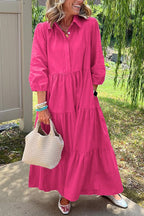 Collared Tiered Maxi Shirt Dress