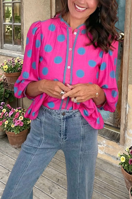 Polka Dot Ruffled Peplum Blouse