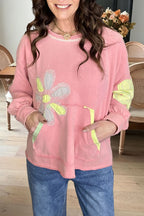 Floral Appliqué Pocket Sweatshirt