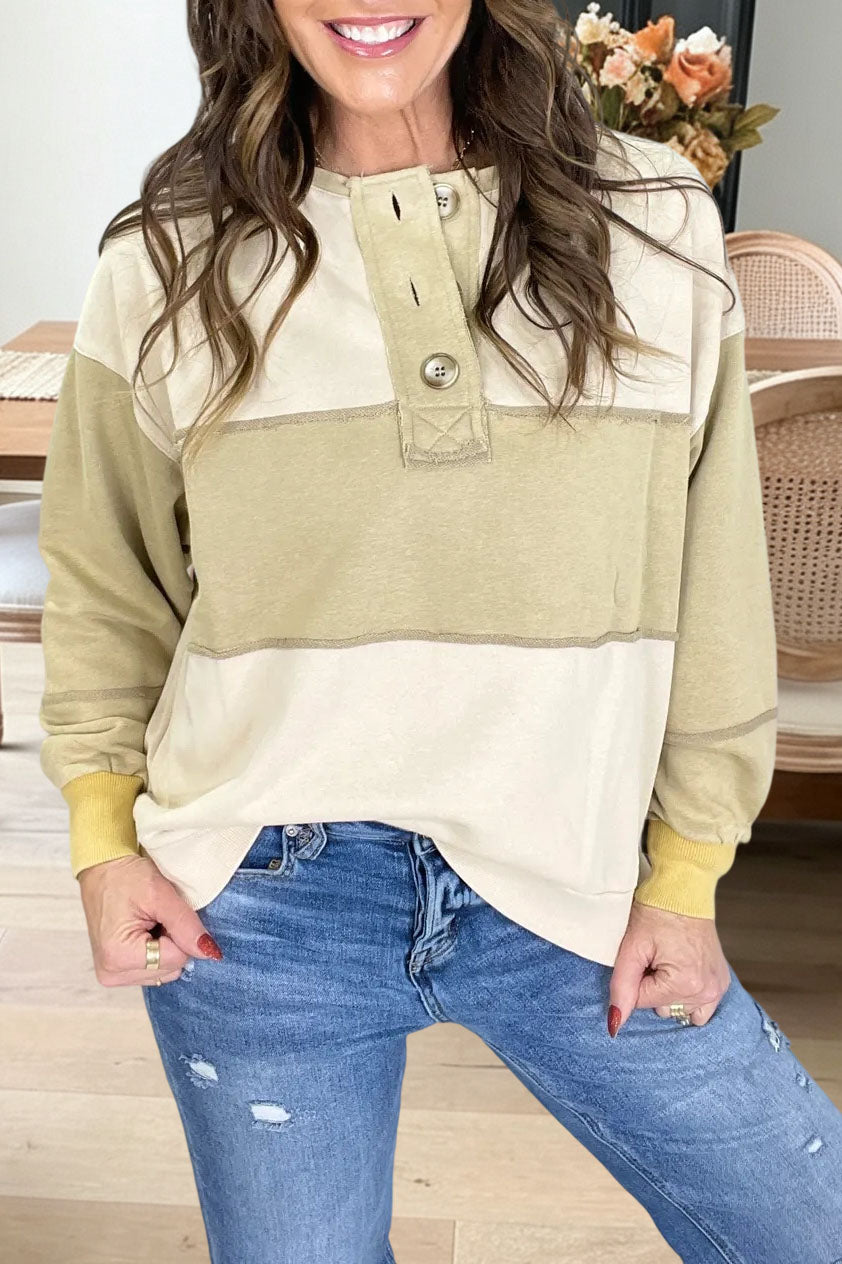 Colorblock Button Henley Sweatshirt