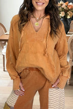 V-Neck Washed Hooded Top