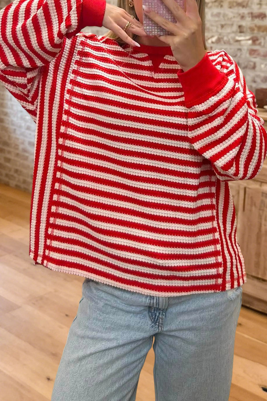 Striped Crew Neck Knit Top