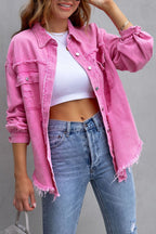 Distressed Raw Hem Denim Jacket