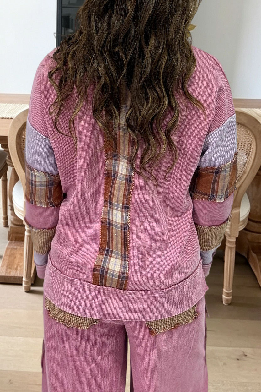 Casual Patchwork Waffle Top