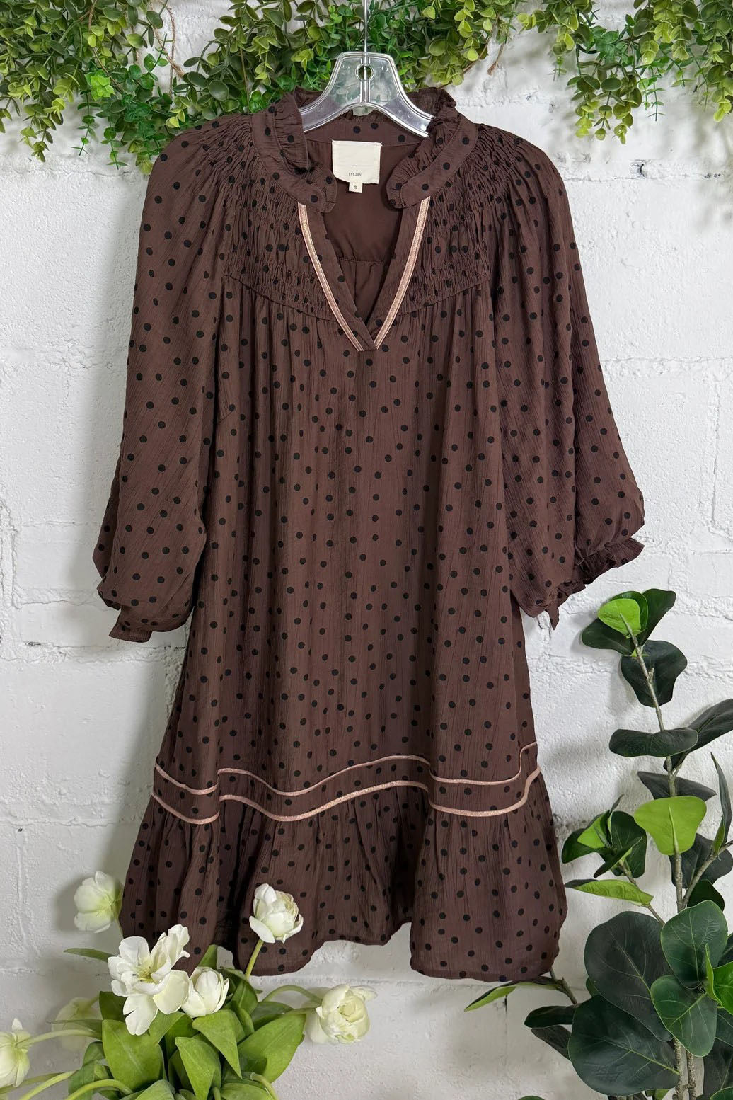 Polka Dot V Neck Ruffle Mini Dress