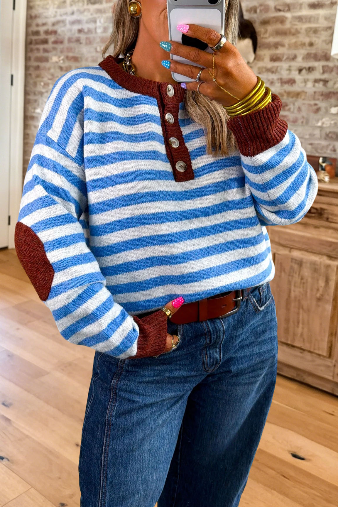 Striped Colorblock Henley Sweater