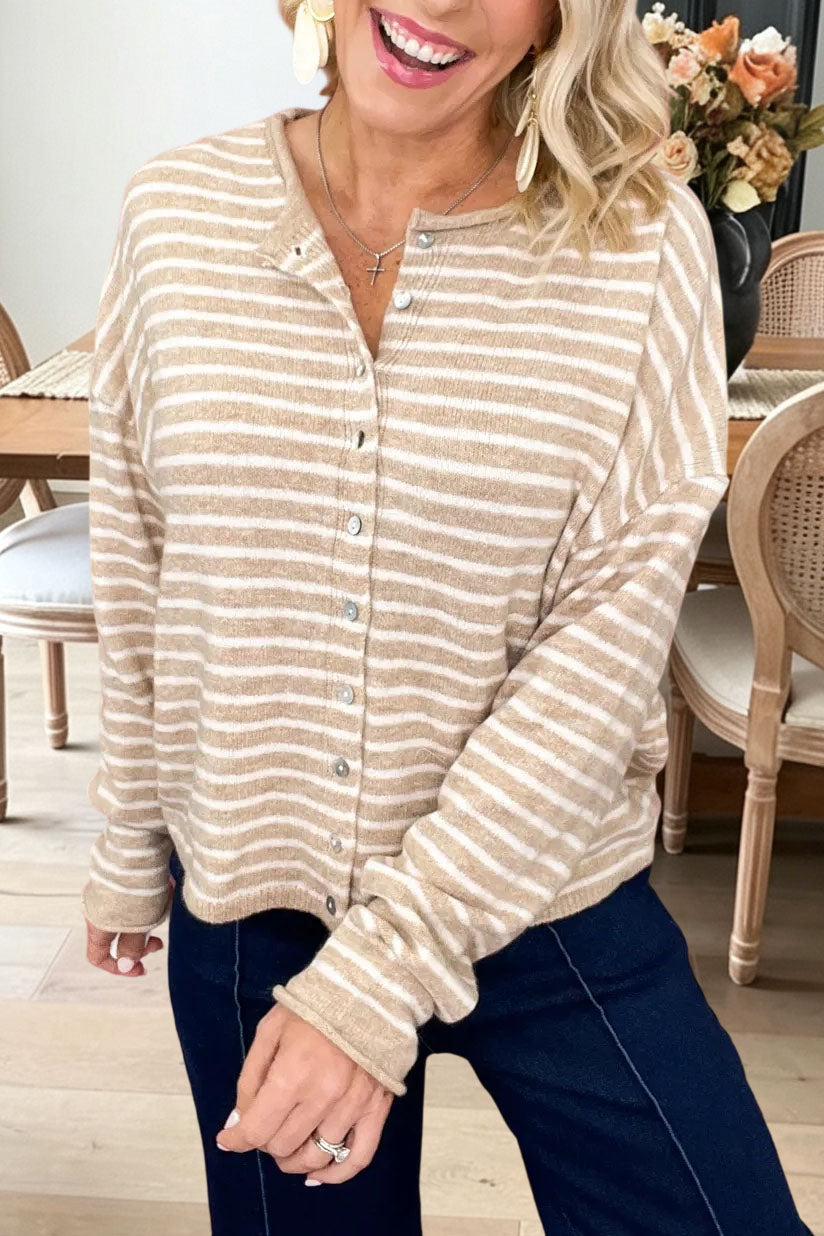 Casual Striped Button Front Sweater