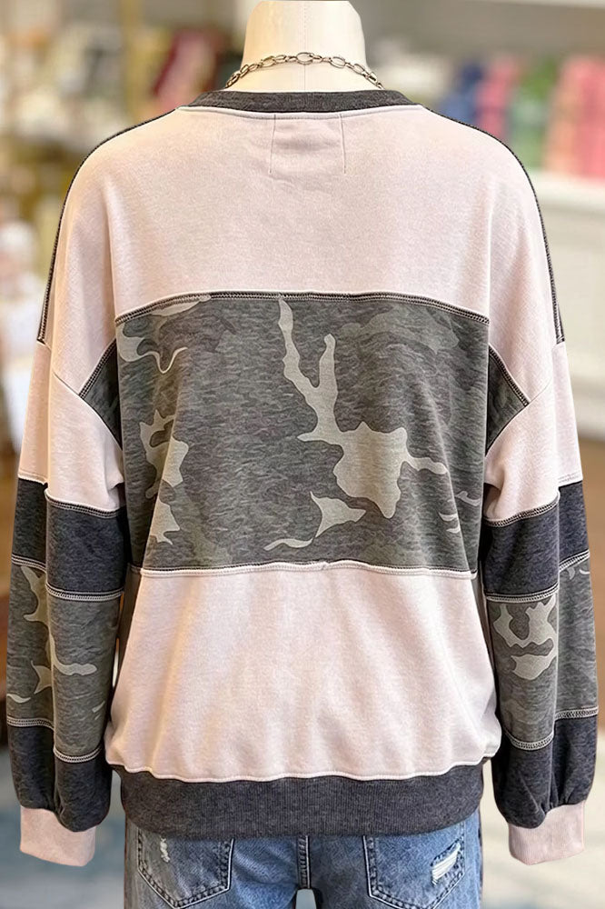 Camo Patchwork Long Sleeve Sweatshirt
