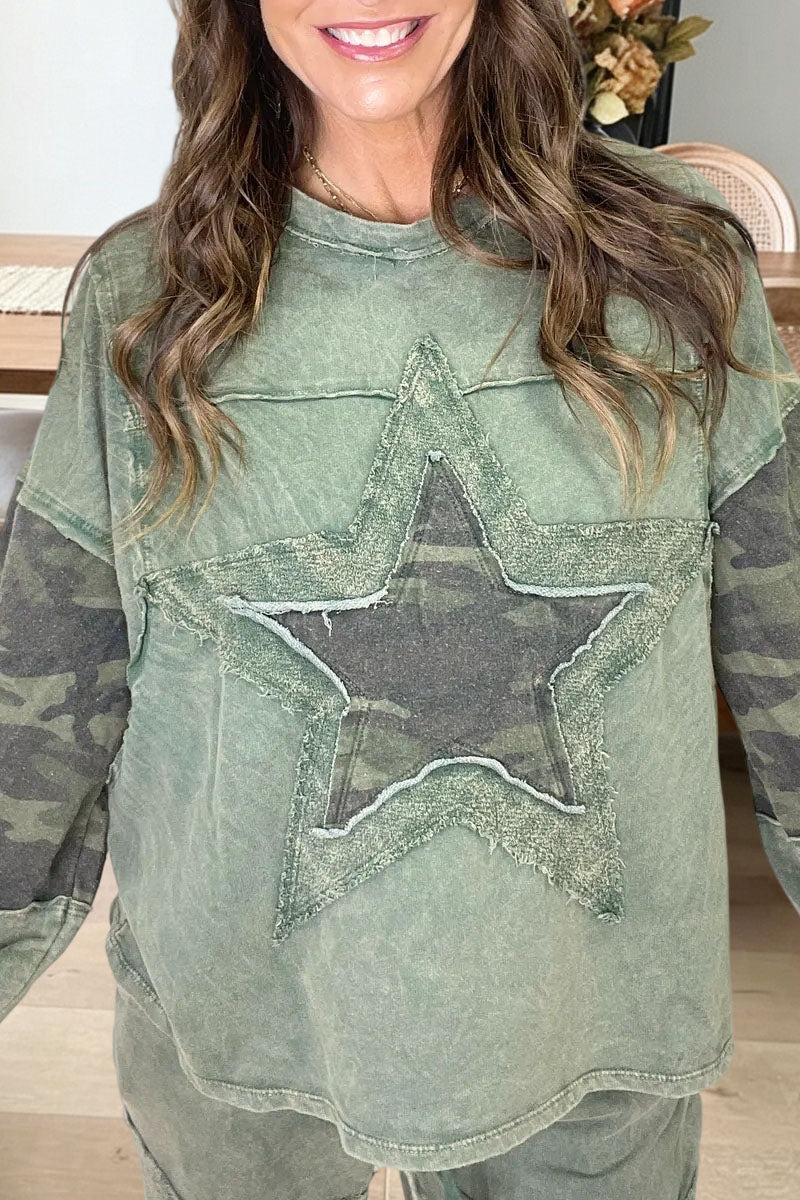 Camo Star Patchwork Sweatshirt