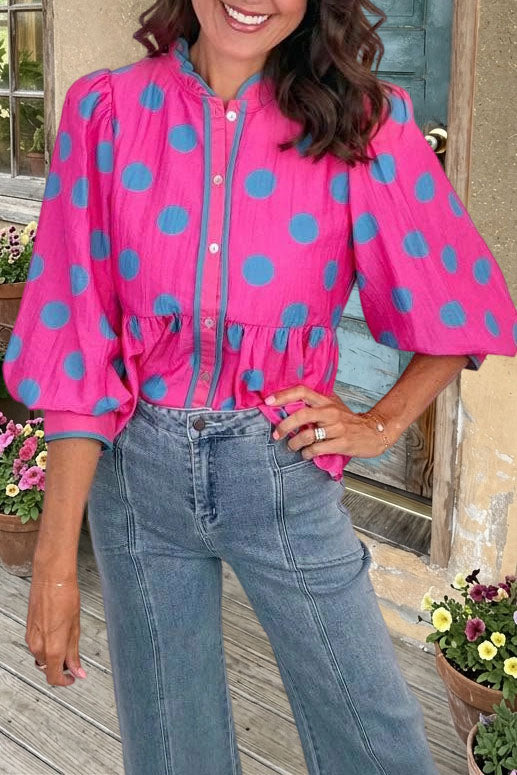 Polka Dot Ruffled Peplum Blouse