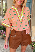 Graphic V-Neck Short Sleeve Blouse