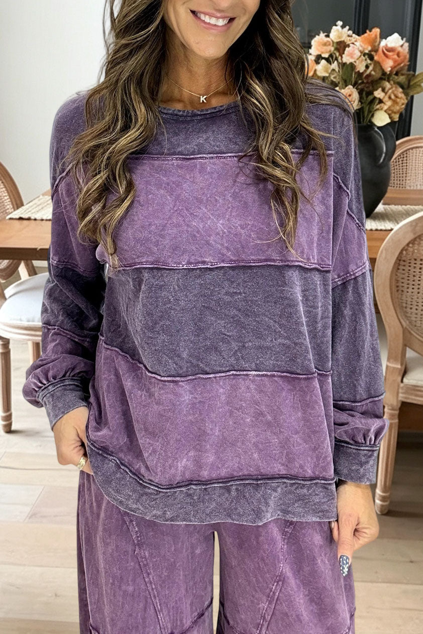 Washed Patchwork Loose Casual Sweatshirt