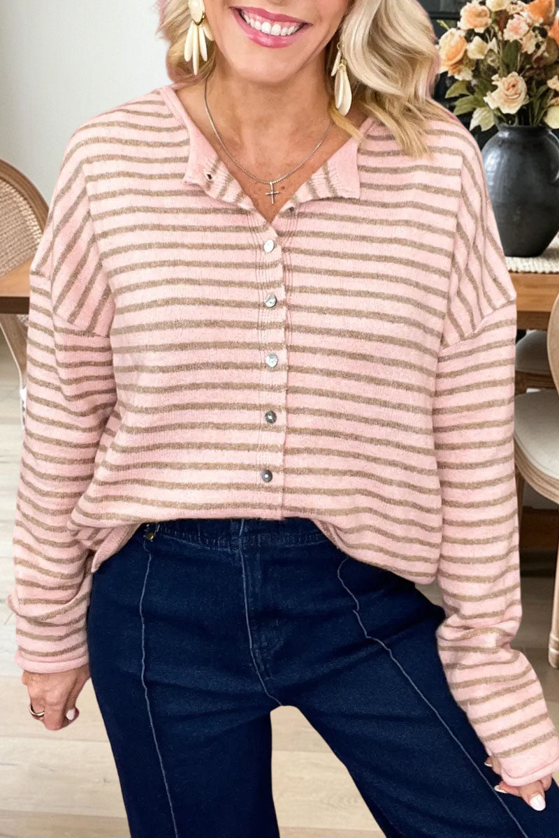 Casual Striped Button Front Sweater