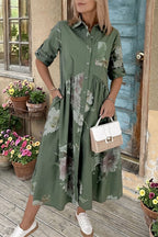 Floral Printed Button Shirt Midi Dress