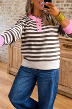 Striped Colorblock Henley Sweater