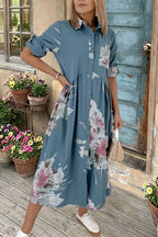 Floral Printed Button Shirt Midi Dress