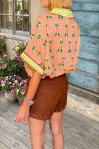 Graphic V-Neck Short Sleeve Blouse
