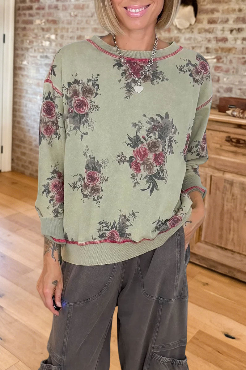 Vintage Floral Printed Sweatshirt