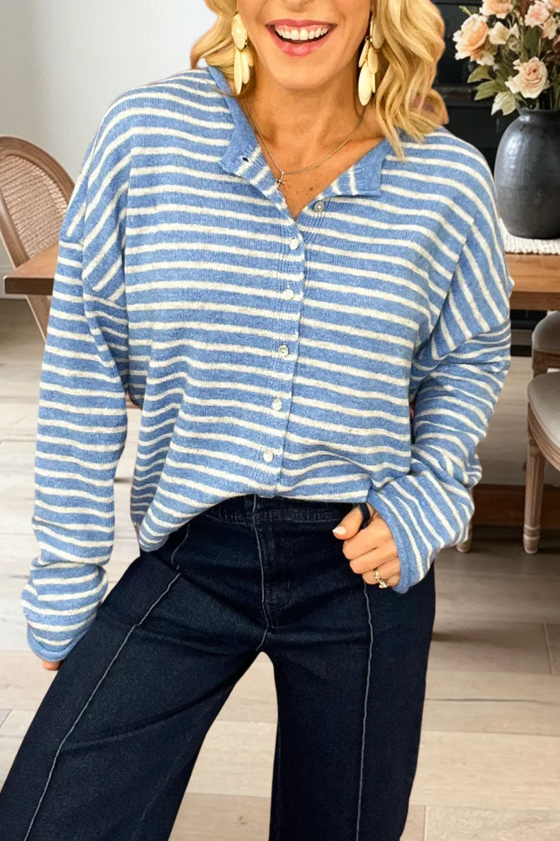 Casual Striped Button Front Sweater