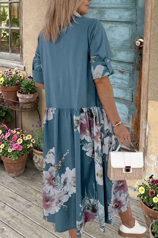 Floral Printed Button Shirt Midi Dress