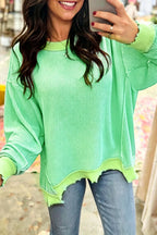 Waffle Raw Hem Pullover Sweatshirt