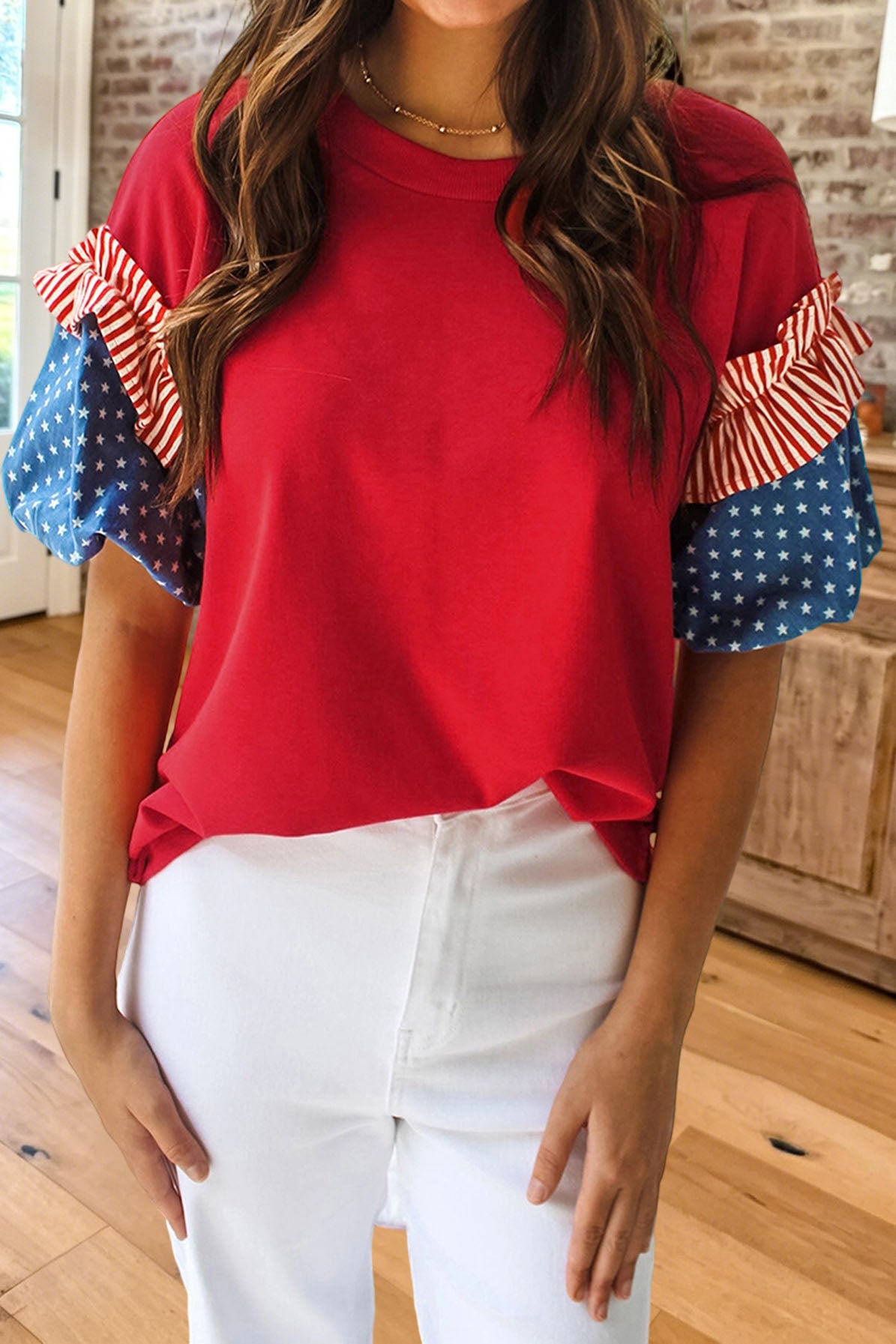 Americana Ruffle Star Sleeve Tee