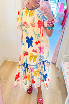 Floral Bow Print Midi Dress