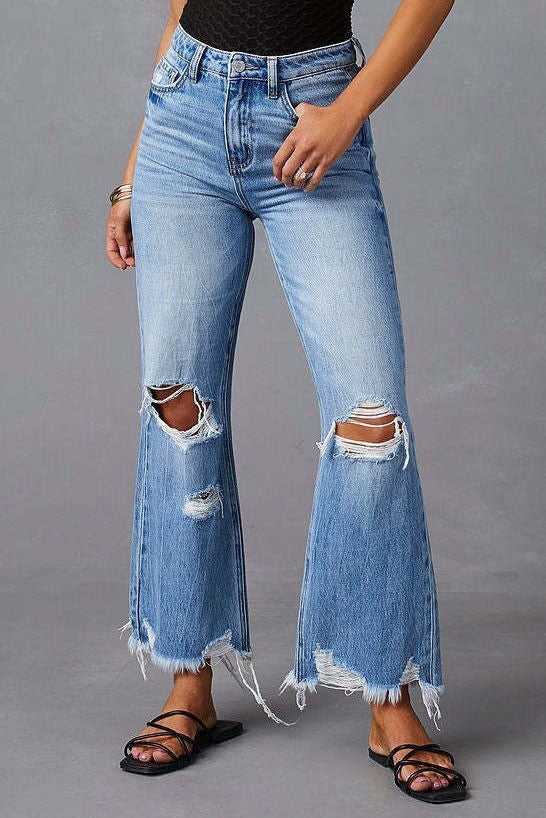 High Rise Distressed Flare Jeans