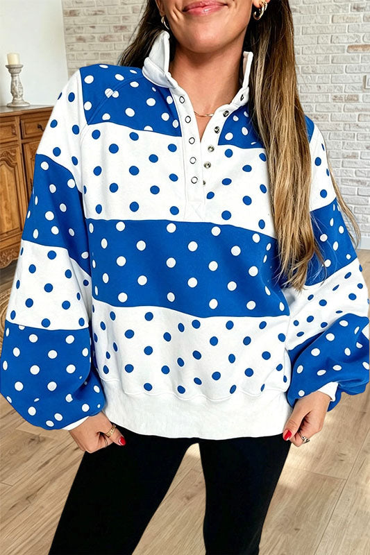 Polka Dot Button Neck Sweatshirt