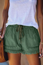 Casual Drawstring Fringe Denim Shorts