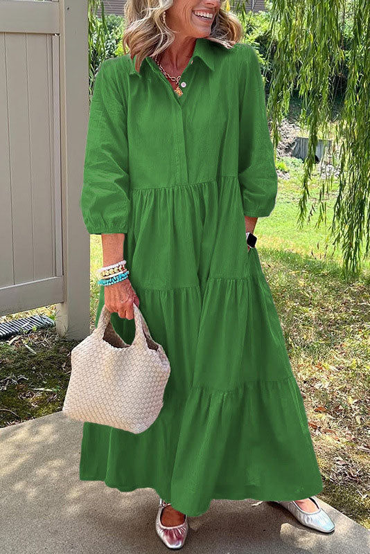 Collared Tiered Maxi Shirt Dress