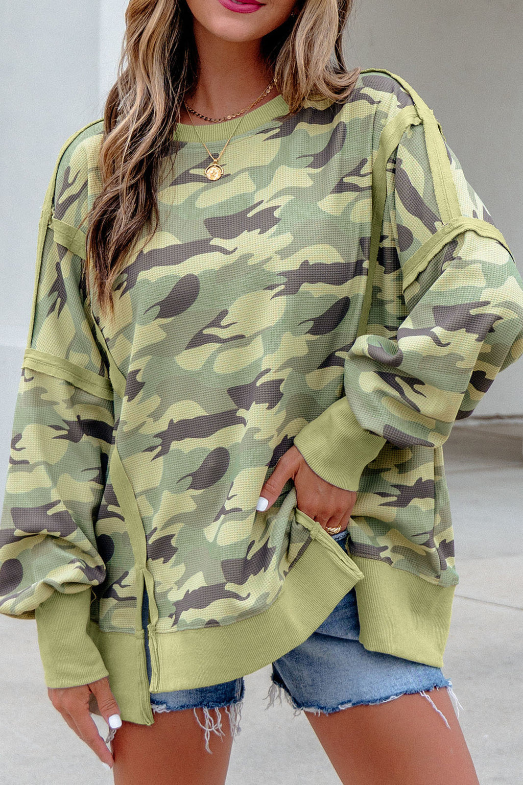 Causal Camo Waffle Sweatshirt