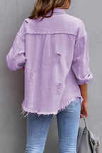 Distressed Raw Hem Denim Jacket