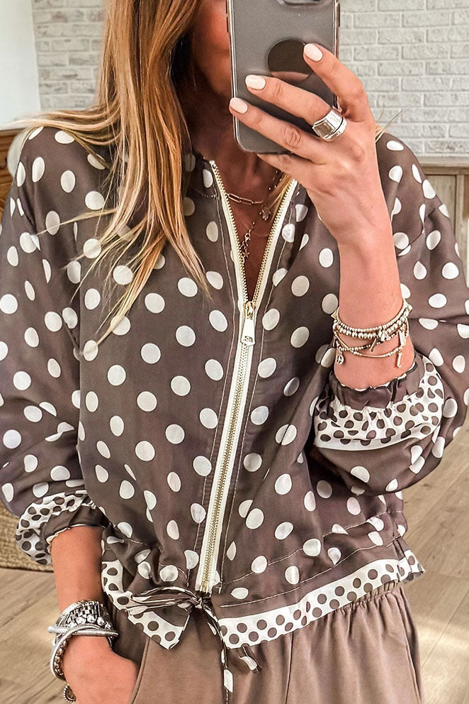 Causal Polka Dot Zip Up Jacket