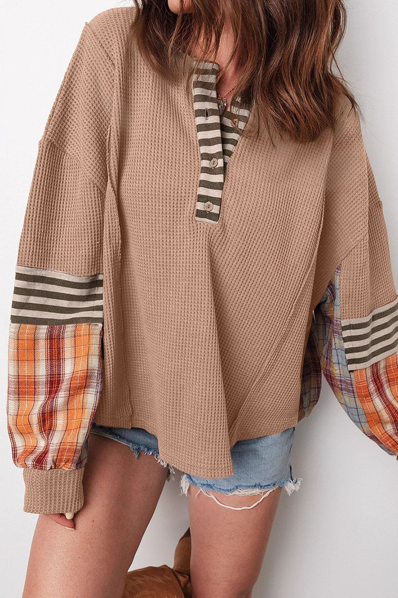 Waffle Patchwork Henley Top