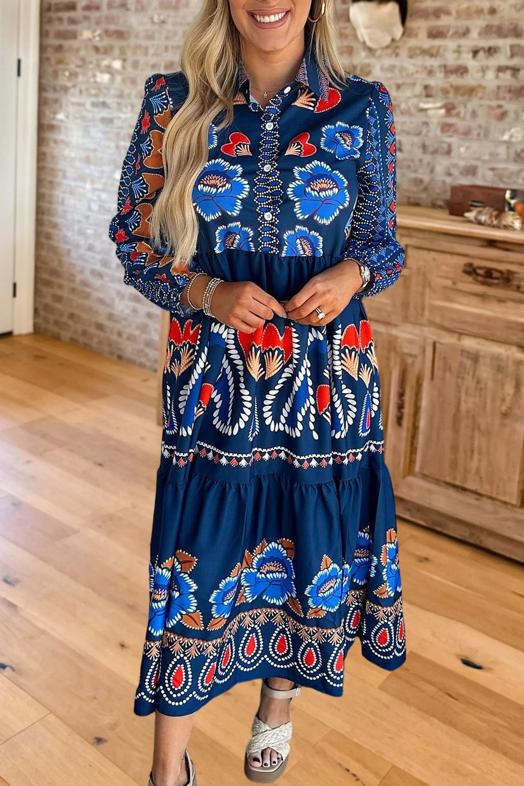 Boho Print Tiered Maxi Dress