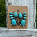 Vintage petal teardrop shaped turquoise inlaid earrings