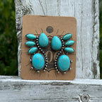Vintage petal teardrop shaped turquoise inlaid earrings