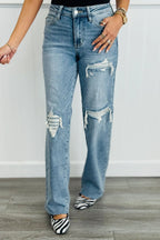 High Waist Ripped Straight Leg Jeans