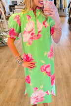 Floral Print Puff Sleeve Midi Dress