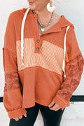 Striped Waffle Knit Hooded Top
