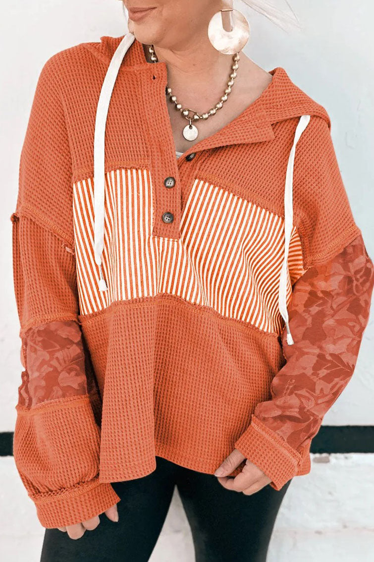 Striped Waffle Knit Hooded Top
