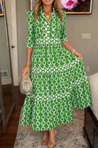 Chain Print Tiered Maxi Dress