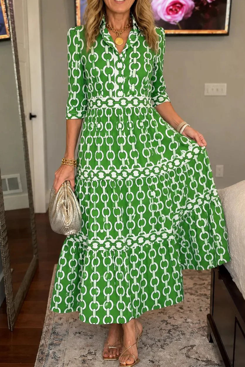 Chain Print Tiered Maxi Dress
